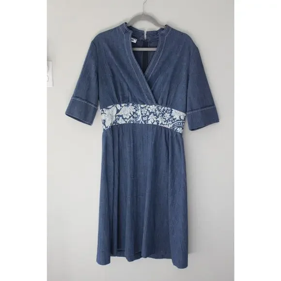 Melissa Lane | Dresses | Vintage Denim Midi Dress With V Neck And Floral  Waist | Poshmark